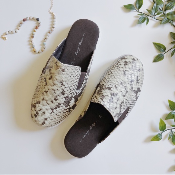 Shoes - SNAKESKIN PRINT SLIP-ONS!